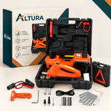 Kit Macaco Elétrico 4 em 1 — Compressor de Ar, Chave de Impacto 480 N.m, Lanterna LED e Macaco Hidráulico 5 Toneladas + Par de Luvas + Martelo de Segurança