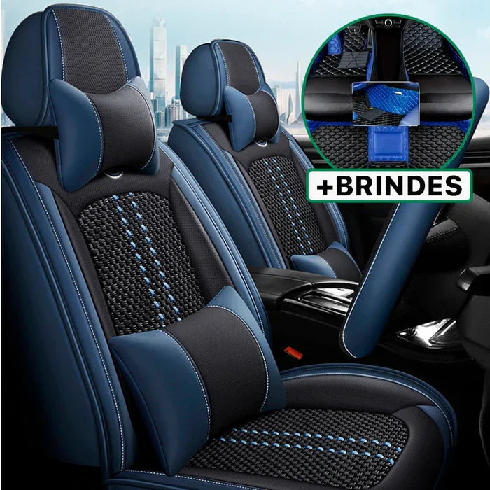 Capa Universal Hermen Completa para Carro em Couro Legítimo com AirBag + BRINDES: Tapetes Automotivos