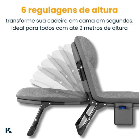 Cama Dobrável Portátil Espreguiçadeira Suporta 160kg com Travesseiro Embutido